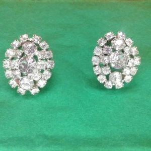 Vintage Silver Rhinestone Clip-on Earrings